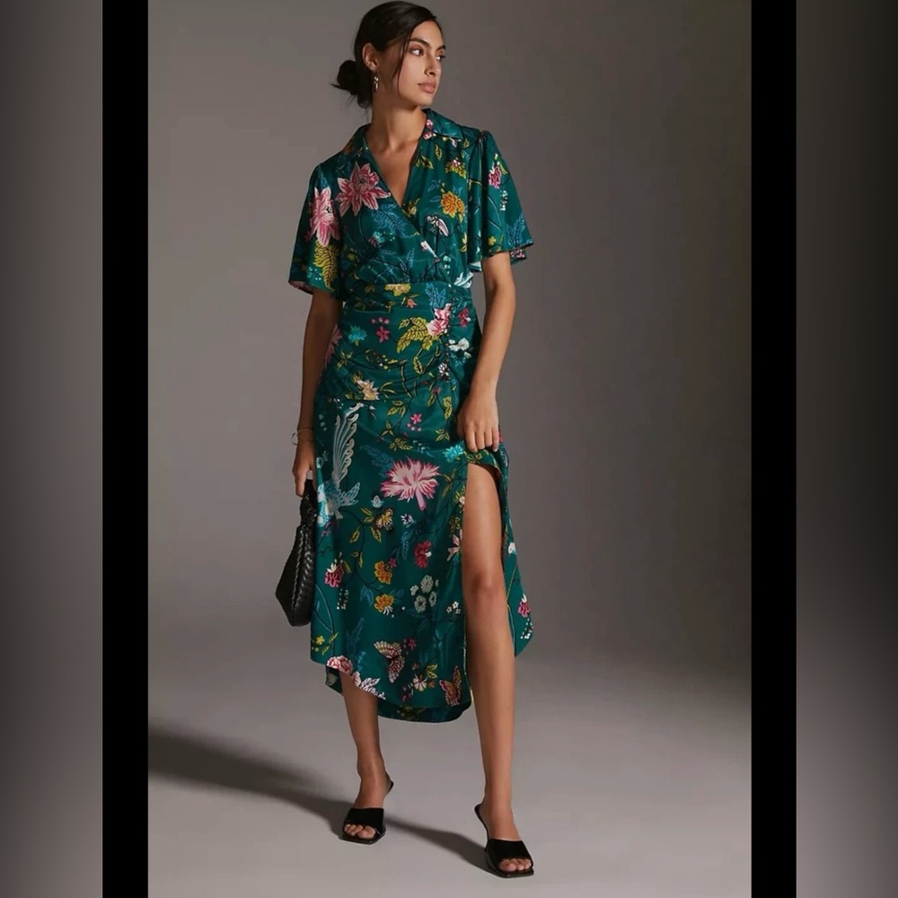 Maeve by Anthropologie Floral & Bird Print Side Button Dress